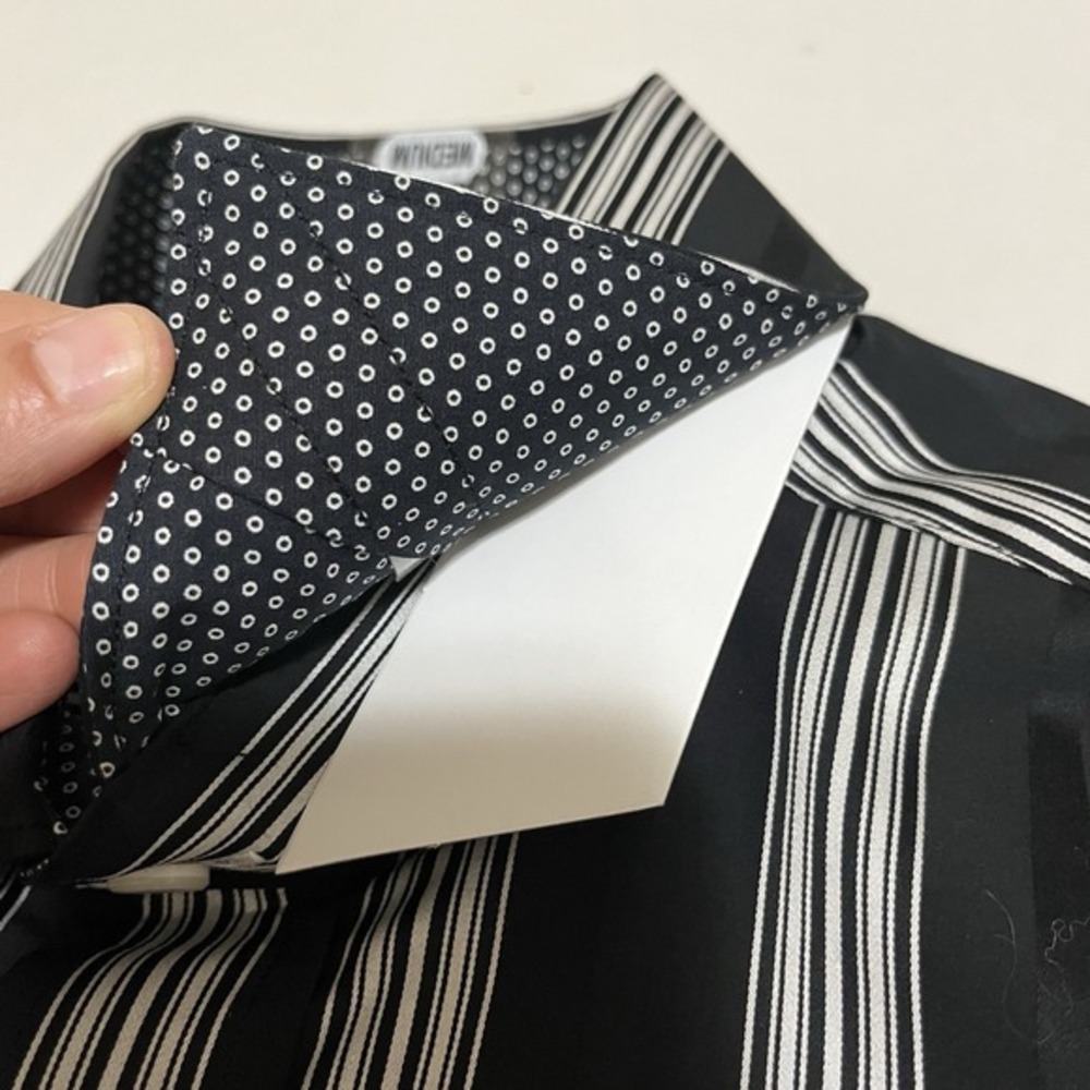 TailorByrd Mens Dress Shirt Medium Black White Stripe Contrast Cuff 100% Cotton - Picture 7 of 9